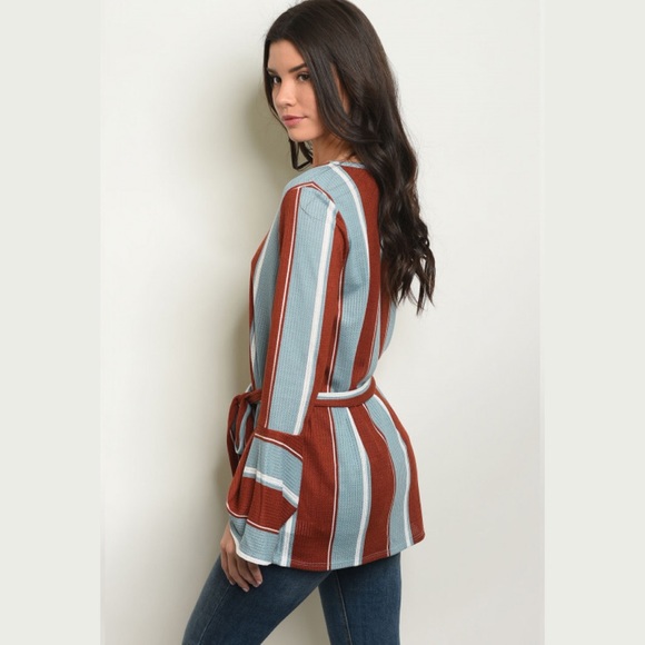 BLUE & RUST STRIPED—BELTED TUNIC W/ BELL SLEEVES!! BNWT!! - Picture 3 of 5